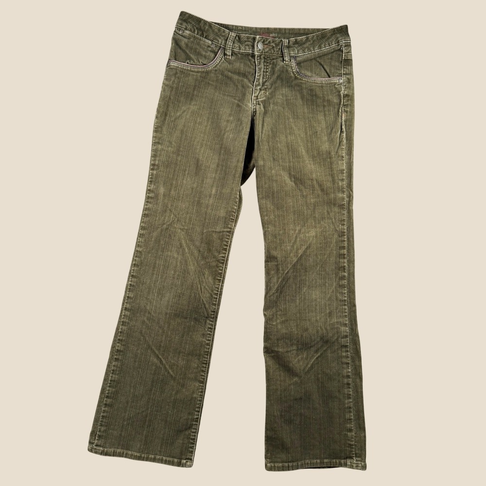 Worn Pants Women 10 Green Corduroy Straight Leg Stretch WL7006 Earthy Y2K Retro